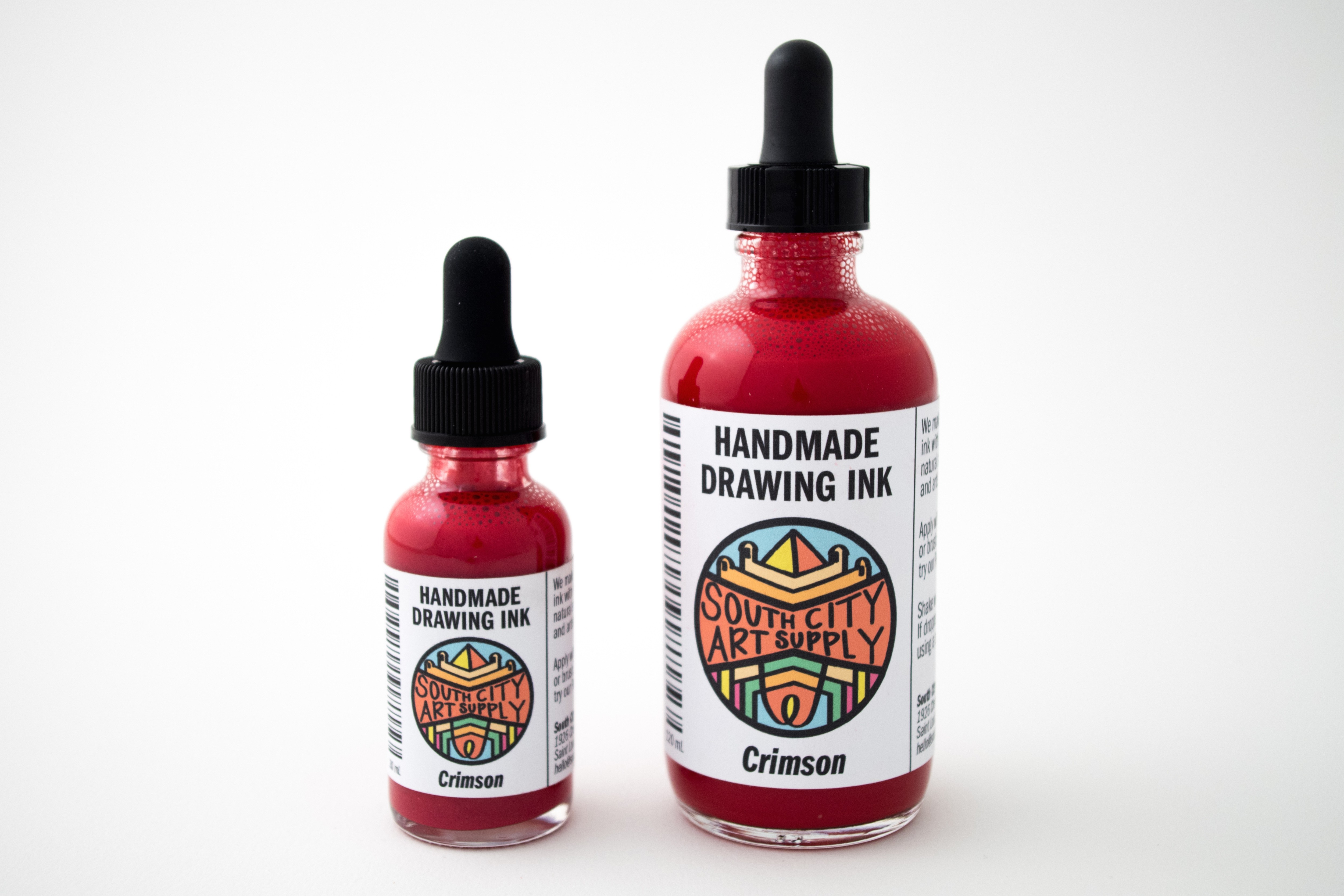 Handmade drawing ink, crimson red, 30 mL and 120 mL sizes